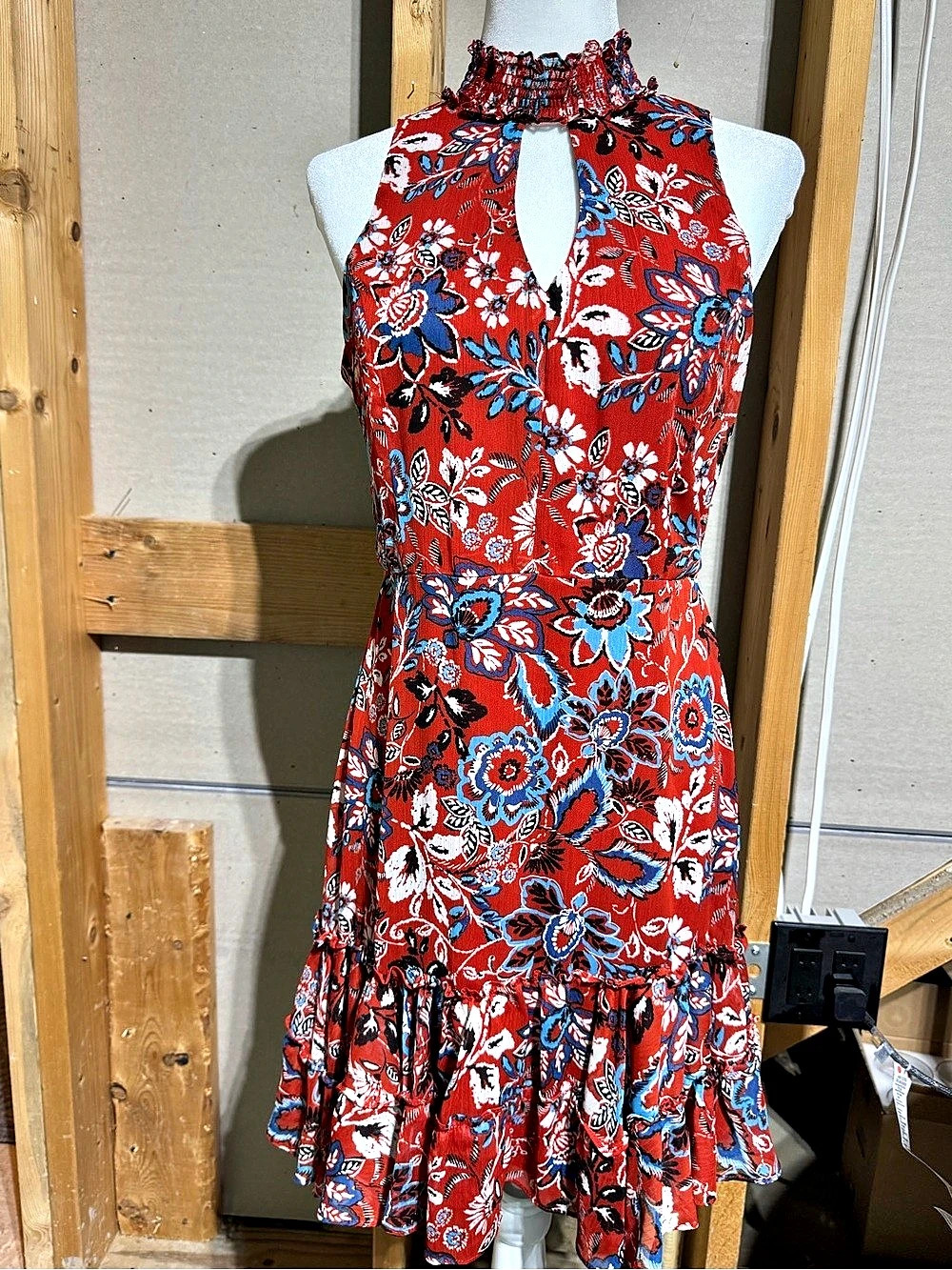 NWT Floral Halter Mini Dress in Red & Blue Size 8